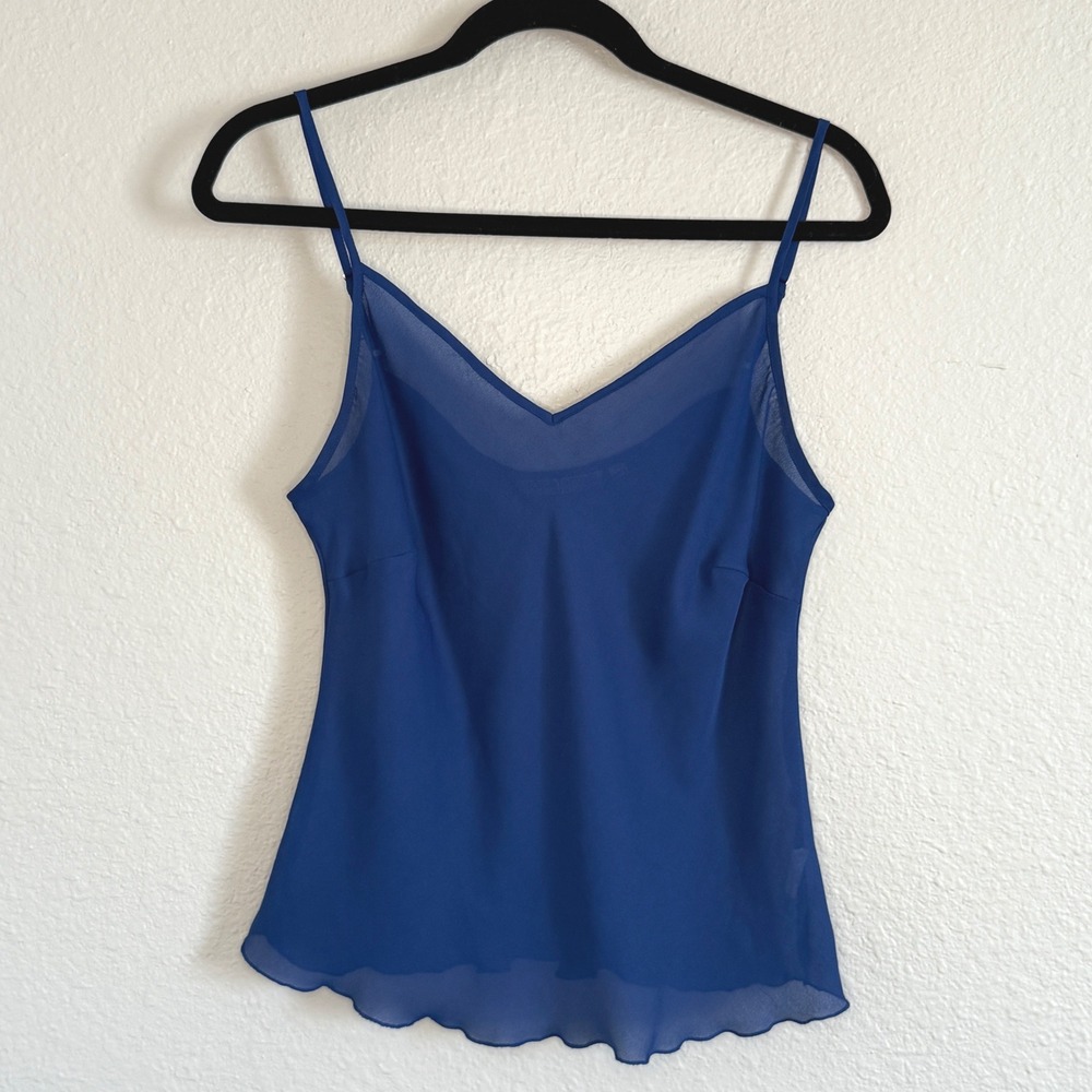 Notations Petite Medium Navy Sheer Cami Ruffle‎ Hem Dainty Y2K Feminine Romantic